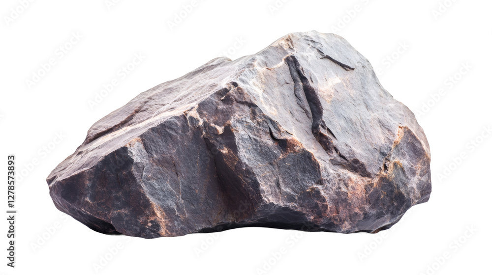 Poster studio shot of a dark gray rock with irregular shape, isolated on transparent background, ideal for 