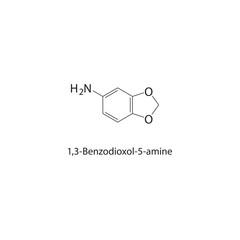 1,3-Benzodioxol-5-amine skeletal structure.Dioxole compound schematic illustration. Simple diagram, chemical formula.