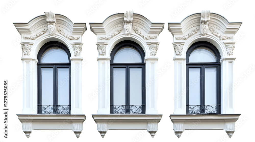 Poster elegant stone facade displaying ornate architectural windows, classic european design element with d