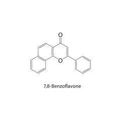 7,8-Benzoflavone skeletal structure.Flavone Derivative compound schematic illustration. Simple diagram, chemical formula.