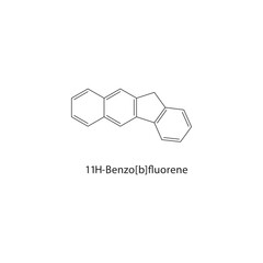 11H-Benzo[b]fluorene skeletal structure.Polycyclic Aromatic Hydrocarbon compound schematic illustration. Simple diagram, chemical formula.
