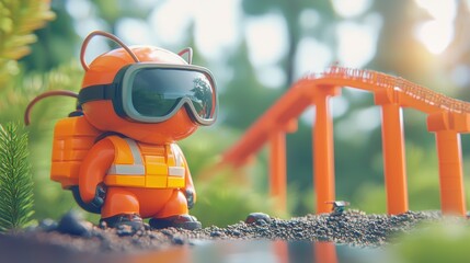 Adventure toy diver exploring nature trails outdoor scene photography bright environment playful concept