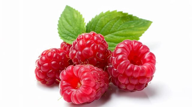 Raspberries on white background