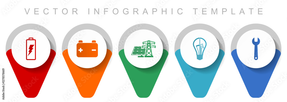 Poster power and energy pointer collection, miscellaneous icons such as battery, solar power, light bulb an