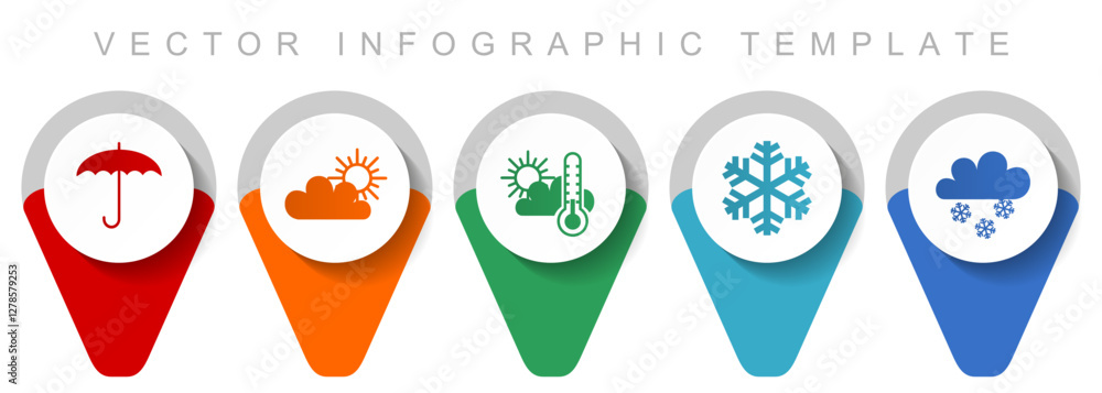 Poster weather forecast pointer collection, miscellaneous icons such as umbrella, clouds, sun and snowflake
