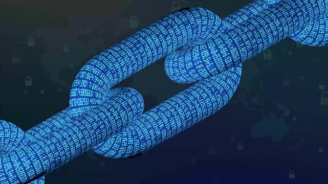 Blockchain Abstract Structure Illustration Blue Color. Beautiful Transaction Process Block Chain Lines and Numbers Connected Motion Design 3d Animation. Global Digital Currency Business Concept 4k.