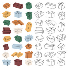 Delivery boxes in vertical banner. Package cardboard boxes. Present gift boxes. Vector illustration.