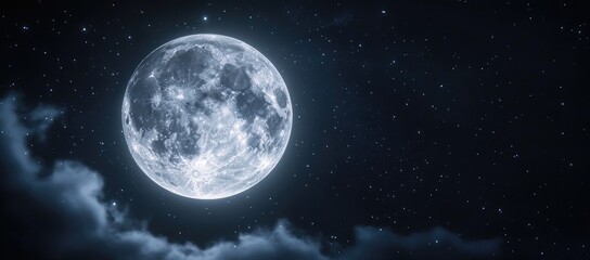 Obraz premium Full Moon Night Sky with Clouds