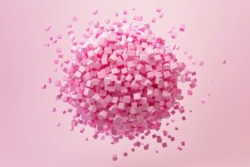 Pink cubes forming a sphere on pink background.