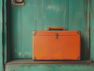 Orange Suitcase on Shelf