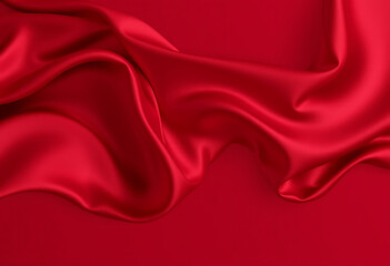 Obraz premium Elegant Crimson Red Silk Fabric Flowing with Graceful Folds and Textures 