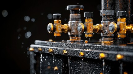Close-Up View of Heavy-Duty Skid Tank with Water Droplets