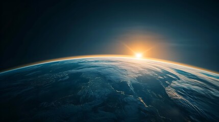 Fototapeta premium Stunning View Of Earth From Space At Sunrise, Concept Of Global Connectivity, Space Exploration, And Environmental Awareness