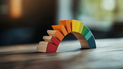 Colorful Wooden Blocks Forming A Gradient Arch, Concept Of Credit Scores, Financial Stability, And Wealth Management Strategies