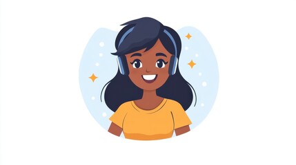 Happy Girl Wearing Headphones Smiling Brightly