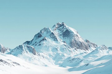 Obraz premium Snowy mountain peak, serene landscape, azure sky, winter
