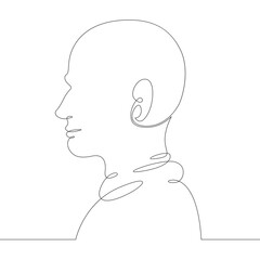 One continuous drawing line logo young man portrait profile head bust side view .Single hand drawn art line doodle outline isolated minimal illustration cartoon character flat