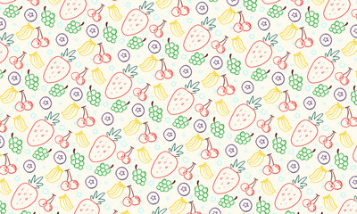 Fototapeta premium A Bright and Lively Mixed Fruit Pattern, Blending the Sweetness of Strawberries, Various Berries, Cherries, and Bananas in a Refreshing Design,Fruit pattern
