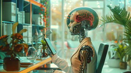 Obraz premium An AI system learning to analyze medical records and suggest treatment plans in a healthcare setting.