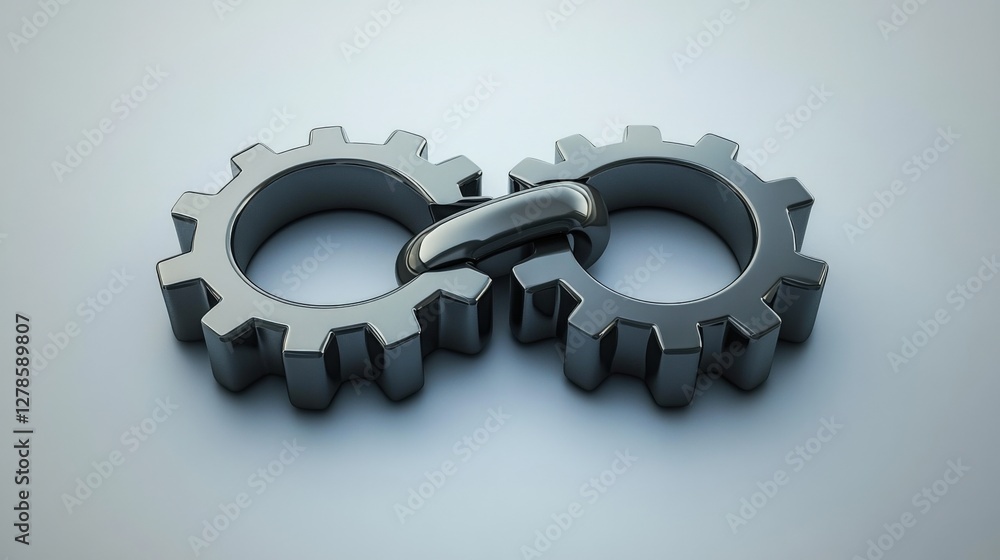 Aufkleber interlocking gears and chain symbolizing connection and collaboration in a sleek, modern design