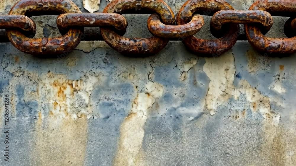 Poster rusty chain links against a weathered concrete background showcasing texture and aging in the urban 