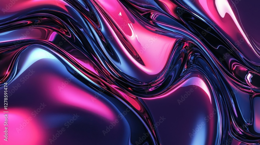 Poster swirling patterns of vibrant pink and blue colors create a dynamic abstract composition with glossy 