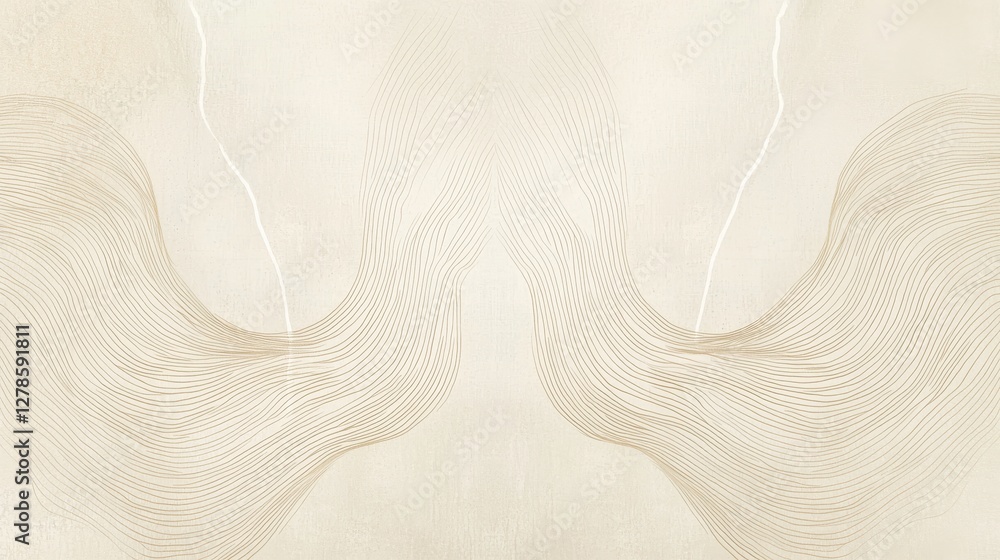 Poster artwork featuring intricate flowing lines and a monochromatic background displayed in a contemporary