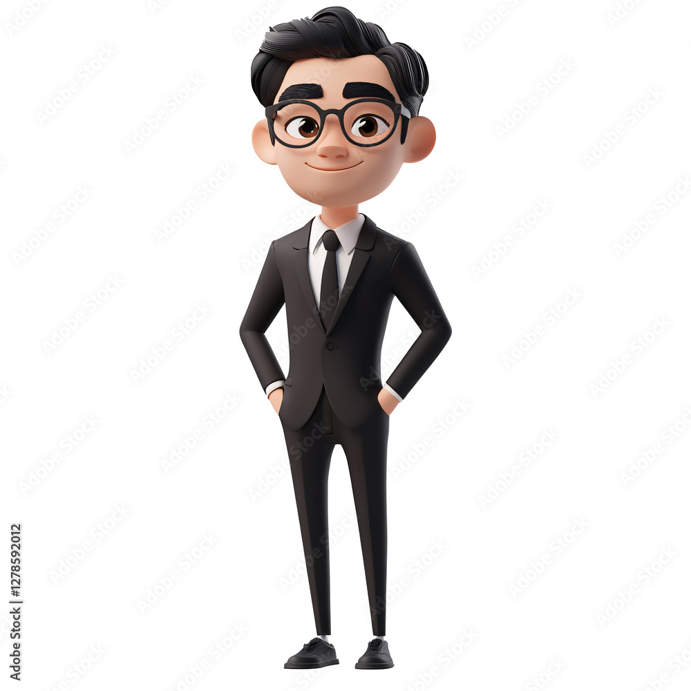 Poster Cartoon character in a suit and tie with q-version style in 3d modeling illustration