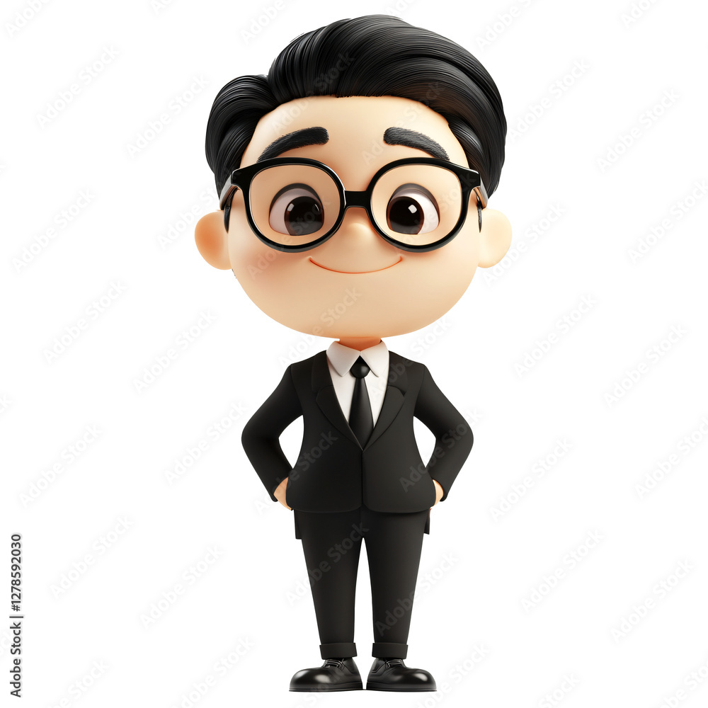 Poster 3d cartoon character in suit and glasses with q-version style simple design