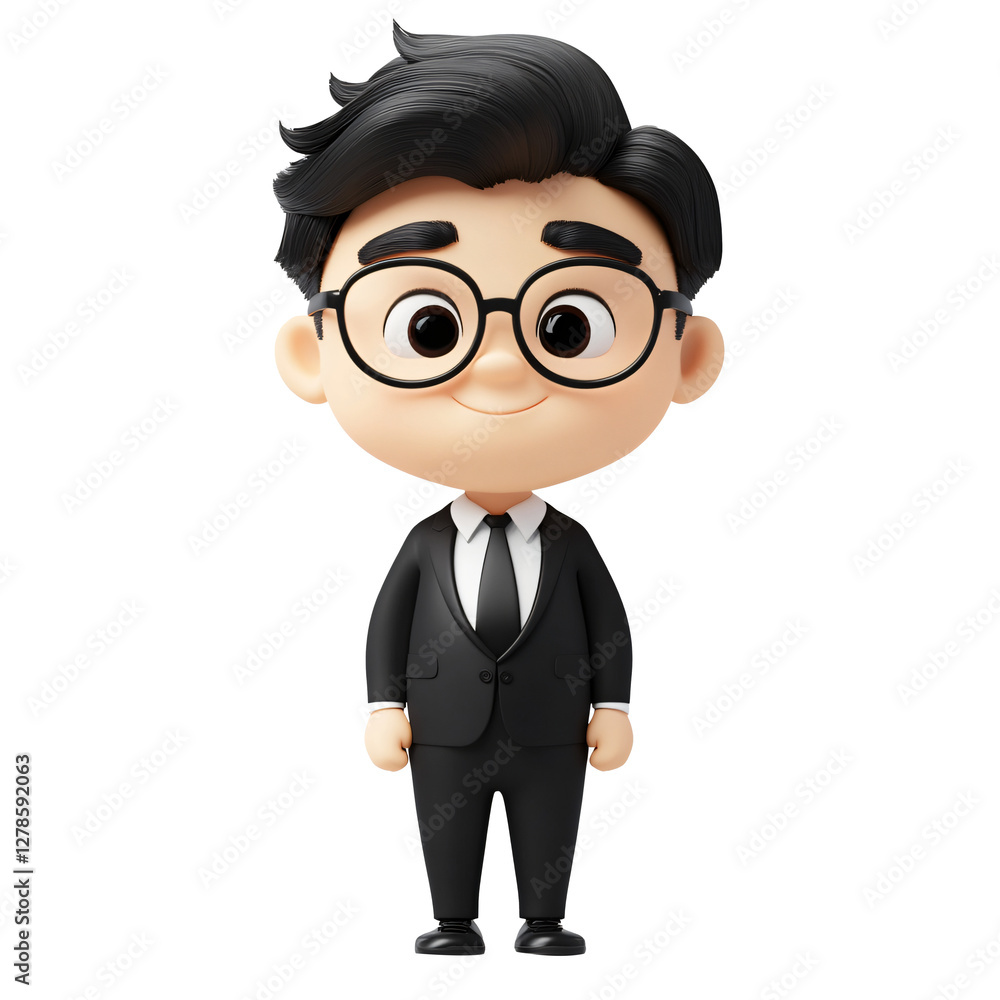 Aufkleber Cartoon character in a suit and tie with q-version styling in 3d representation on a simple background