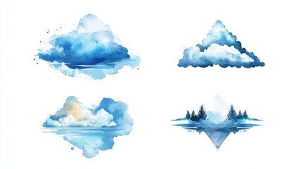 Fototapeta premium Watercolor Cloudscapes And A Serene Winter Landscape