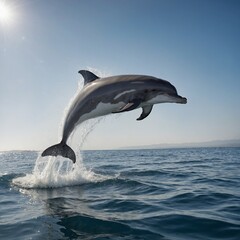 Fototapeta premium A lone dolphin jumping with great energy and precision, highlighted by a white background.