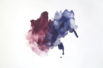 Dark red and blue ink splashes merging on white background. Abstract fluid art with contrast