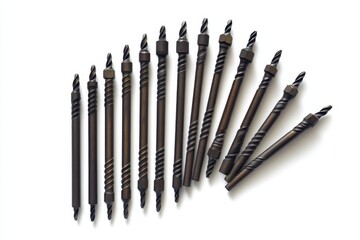 Collection of Twisted Drill Bits on White Background