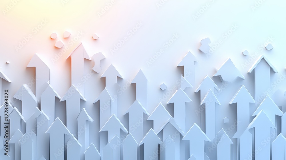Poster abstract composition of white arrows pointing upwards against a soft gradient background