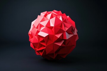 Red low-poly sphere on dark background.