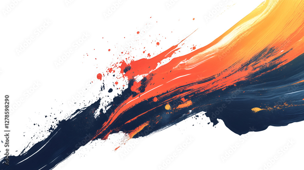 Poster Orange and blue brushstrokes crossing and mixing on transparent background, creating a dynamic and colorful abstract design