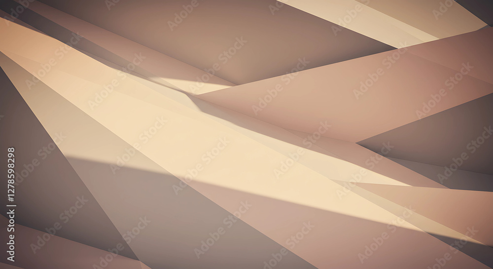 Poster abstract ribbons: geometric forms and subtle shadows - a neutral palette of beige and grey, creating