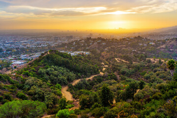 Breathtaking Sunset Over Griffith Park's Hiking Trails and Greenery