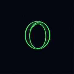 Glowing green neon letter O on black background.