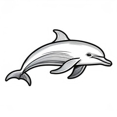 Naklejka premium Black and white line drawing of a dolphin jumping and swimming in the ocean