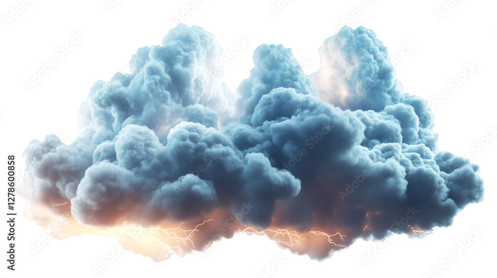 Poster dramatic cumulonimbus cloud unleashing lightning bolts, highlighting severe weather dynamics against