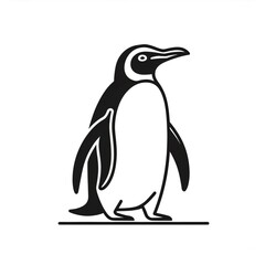 Fototapeta premium Emperor penguin standing, simple black and white lines, minimalist design