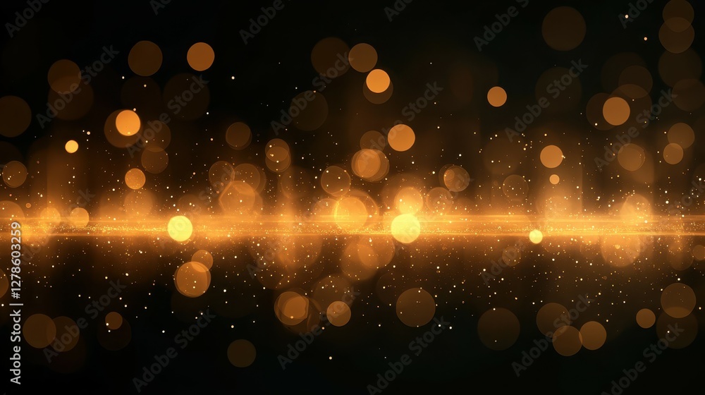 Poster bright golden particles scatter and twinkle in the dark, creating a lively atmosphere perfect for a 