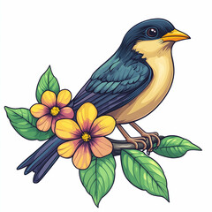 Obraz premium Brightly colored bird perched amidst vibrant blossoms, showcasing nature's beauty in a playful artistic style. Generative AI