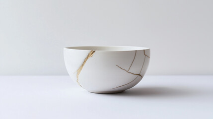 kintsugi white ceramic bowl with golden cracks