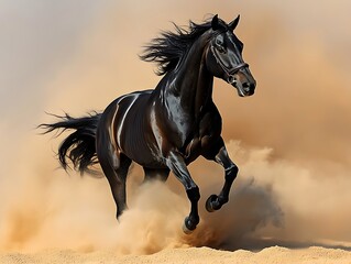 Black horse desert gallop dust storm