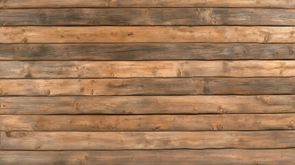 Naklejka premium A rustic wooden wall with varying shades of brown, showcasing natural textures and patterns in the logs.