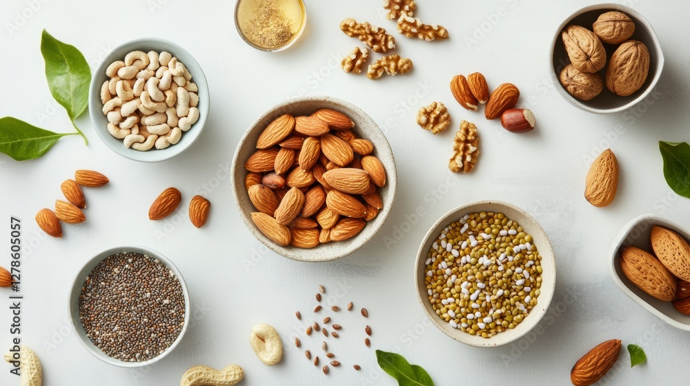 Poster well structured flat design mockup featuring assorted nuts and seeds