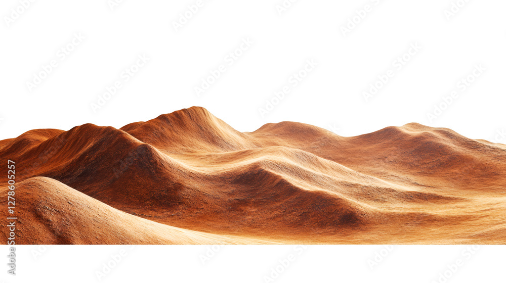 Poster 3d rendering showcasing a stunning martian landscape featuring expansive sand dunes against a transp